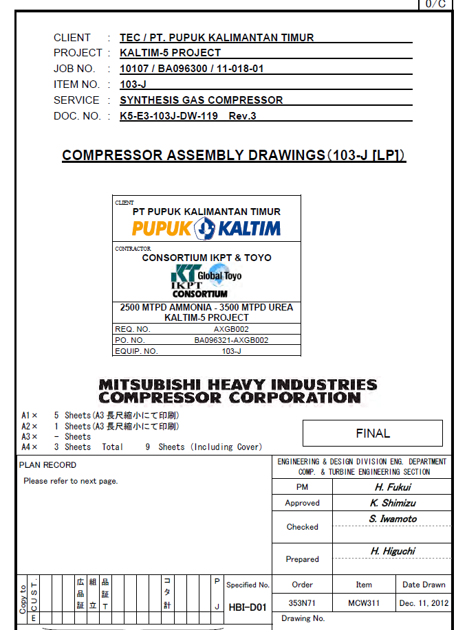 Compressor Assembly Drawings 103-J LP